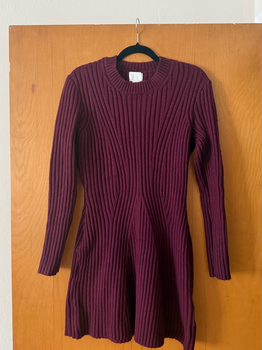 H&M Ribbed Long-Sleeve Dress in Wine